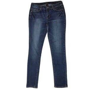 Earl Jeans Womens Sz 8 Blue Skinny Ankle Dark Wash Med Rise Embroidered Pockets